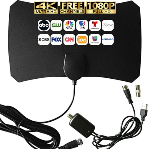 tv Indoor 4K HD Amplified Digital aerial for Local Channels - 360° Long Reception with Signal Booster, Support All Types