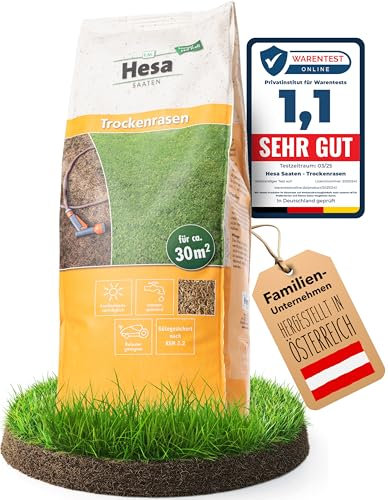 Hesa Trockenrasen, 1 kg für ca 30 m², RSM 2.2.2, Premium Rasensamen für trockene Standorte in Profiqualität, bleibt lange grün