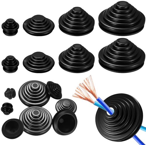 wugongshan 70 Pcs Rubber Grommets Assortment Kit, Rubber Grommets for Holes, Rubber Cable Grommets, Tower Shaped Firewall Hole Plug Set for Car Boat Plumbing Cable Wiring Gaskets (Black)