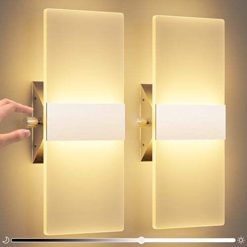 ChangM 2 Pezzi LED Lampada da Parete Interno 12W Può Regolare la Luminosità del 10% -100% Moderno Applique da Parete Interni Lampada a Muro in Acrilico,Bianco Caldo 3000K