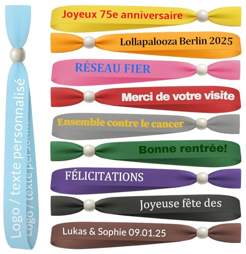 BEXOA Bracelets en Tissu Personnalisés avec Texte, Logo ou Symbole – Bracelets D'événement Réglables pour Fêtes, Festivals, Clubs, Concerts et Événements, 30 à 1 000 Pièces
