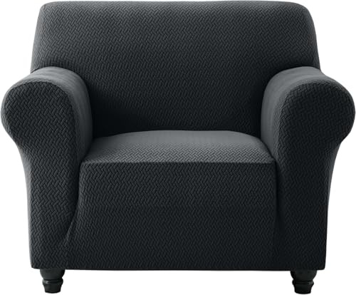 AMEHA High Stretch Sofa Cover Elastic Fit Chair Covers Non Slip Slipcovers Spandex T Shape Couch Armchair Cover Furniture Protector - Black, 1 Seater