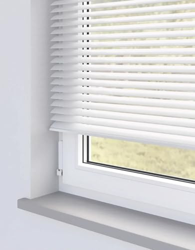 Made to Measure Faux Wood Venetian Blinds – 50mm Slats – Flame Retardant & Moisture Resistant – Cord Operated – PVC Slats – White, Grey, Nigra, Night Fall – Custom Window Blind (White Smooth)