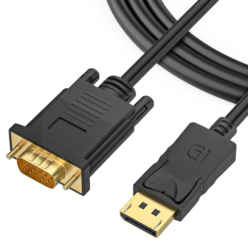 Loydia Cavo DisplayPort a VGA da 1,8 m, unidirezionale placcato oro DisplayPort maschio a VGA, cavo convertitore da DP a VGA 1080P@60Hz per laptop, PC, desktop, monitor, proiettore