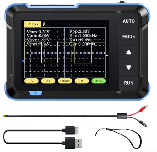 DSO152 Mini oscilloscope numérique portable avec échantillonnage en temps réel de 2 5 MS/s, bande passante analogique de 200 kHz et bouton mode automatique pour test et entretien du signal (standard)