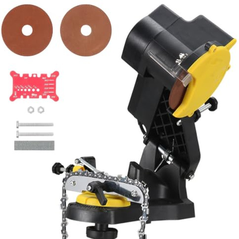 TYH Affilacatene Elettrico Professionale per Motoseghe, con 3 Mole Abrasive, LED, Compatto, 85w, Affilacatene Elettrico con Regolazione Precisa Dellangolo
