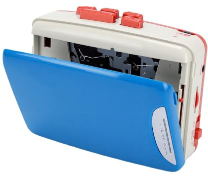 YUEHISY Retro Kassettbandspelare, Bärbar Bandspelare (Blå) | FM-sändning, hörlursuttag, inbyggd mikrofon, enfärgad, USB- och batteridriven, hörlurar ingår