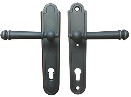 GedoTec Haus-Türbeschlag Antik schwarz Langschild-Sicherheitsgarnitur Türgriff - BREMEN | Drücker - Drückergarnitur | Schutzbeschlag PZ-Profilzylinder | 1 Set - Türdrücker Landhaus-Stil für Haustüren