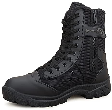 LUDEY Hommes Bottes Militaire avec Fermeture Latérale, Patrouille Combat Armée Tactique Recrues Bottes d'uniforme d'entraînement Chaussure A-307 B-39 EU Noir