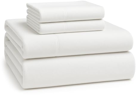 LANE LINEN 100% Cotton Sheets Queen Size Set - Brushed for Extra Softness - Lightweight & Durable 100% Cotton Queen White Sheets Set - Cozy Winter Flannel Bed Sheet, 15 Deep Pocket - White