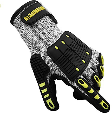 XGOPTS Mechanics Anti Vibration Gloves, TPR Anti Impact Cut Resistant Safety Work Gloves for Drilling Equipment Operation, Tool Handling, Mechanical, Automobile, Construction, Farming(1 Pair)