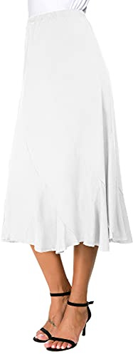 Femmes Elegante Cuir Suédé Elastique Taille Haute Midi Jupe Loisirs A Ligne Bascule Pendule Jupes(XXL, Blanc)