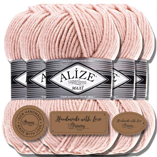Alize 5 x 100g Superlana Maxi Türkische Premium Wolle Baumwolle und Acryl Uni Handstrickgarne, Yarn, Garn, Strickgarn, Einfarbig, Baby, zum Häkeln Stricken Kleidung Schals (Crystal Pink - 523)