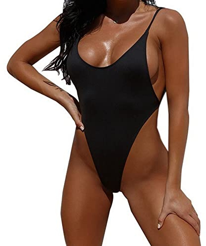 Trajes de Baño una Pieza Bañador para Mujer Traje de Baño con Cuello en U Bikinis Reductores Slim Fit Bañadores Deportivo Control de Barriga Monokini Natacion Negro