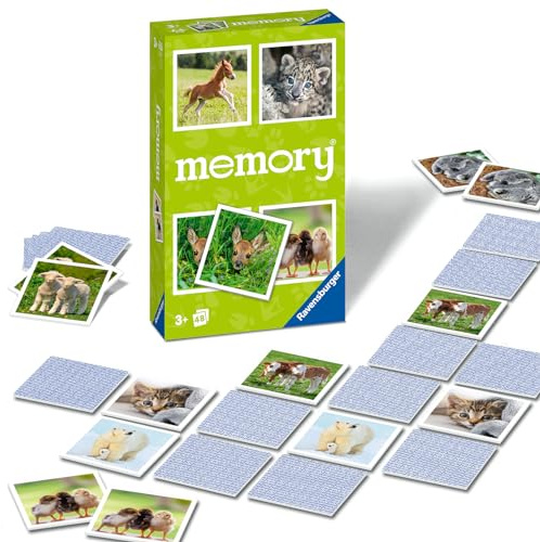Ravensburger 22458 – Tierbaby Memory®, Le Jeu Classique pour Les Fans d'animaux, Jeu de mémoire pour 2 à 6 Joueurs à partir de 3 Ans