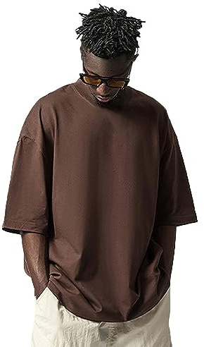 Jamron Homme Oversize T-Shirt Manches Courtes Épaules Tombantes Hip Hop Tee Tops Tee-Shirt Basique Uni Café SN0708166 XL