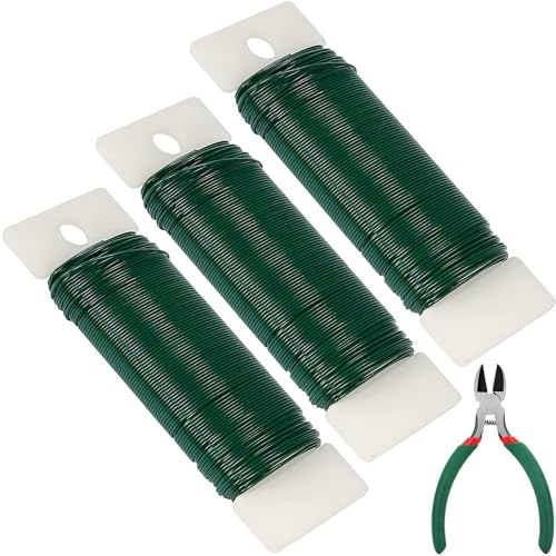 JIUDONE 0,7mm Alambre para Plantas de Brida para Jardineria - Cuerda para Plantas y Flores - Rollo de Alambre Verde para Manualidades - Alambre Fijador de Jardín con Cortadores de Alambre - 3x38M
