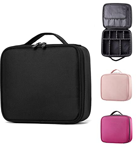 Make up Organizer Kosmetiktasche, Kosmetikkoffer Reise Cosmetic Organizer Schminktasche für Damen und Mädche, Tragbare Kosmetik Organizer mit Verstellbarem Fach (Cooles Schwarz, S)