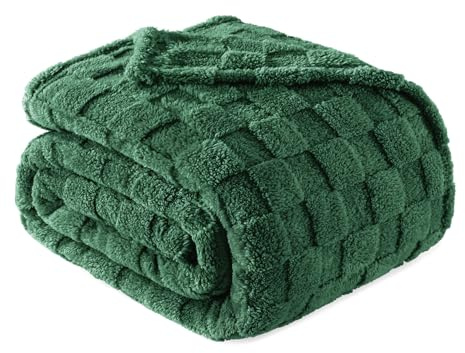 Exclusivo Mezcla Checkered Fleece Double Size Blanket for Bed, 150x200 CM | Soft Cozy Forest Green Sofa Throw for Living Room, Lightweight Breathable Fluffy Bed Blanket for Home Decor, All Season Use
