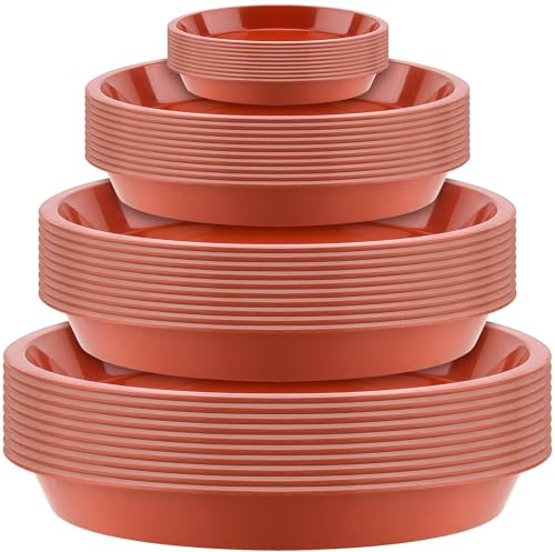 ZEONHEI 40 Pack Plant Pot Saucer, 4 Sizes Red Plastic Plant Drip Trays, Flower Pot Saucer Trays for Indoor and Outdoor Garden, Household Plants