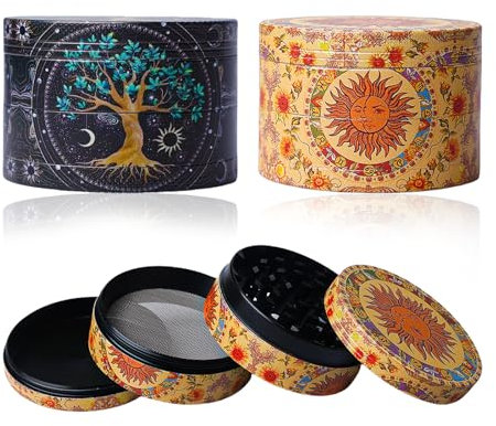 BORDEAG Set di 2 Macinaspezie, Macinini, Spezie Macina, 4 Strati, con Raschietto e Spazzola in Plastica, per Macinare Erbe e Spezie, Macinino Affilato Come un Rasoio