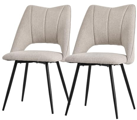 ML-Design matsalsstolar set om 2 beige, polyestersits med svarta metallben, köksstolar med ryggstöd, vardagsrumsstolar, stoppade stolar för matsal kök kontor, stoppade fåtöljer