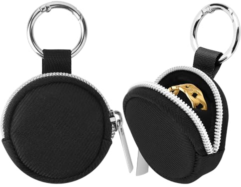 Portable Ring Organizer Case with Keychain, Traveling Ring Holder Storage Bag, Anti-Lost Keychain Container for Rings, Jewelry (2, Black)