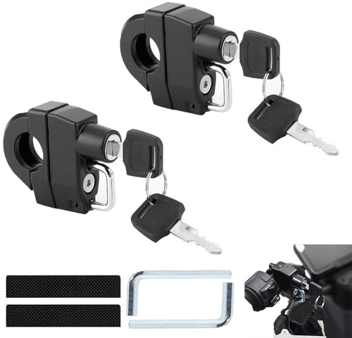 Bloqueo de Casco, Cerradura de Casco de Moto, Helmet Lock, Cerradura Casco, Candado Universal para Casco con Llaves, para Tubo de Manillar de 22-28 mm, Motocicleta, Scooter, Asegura el Casco (2)