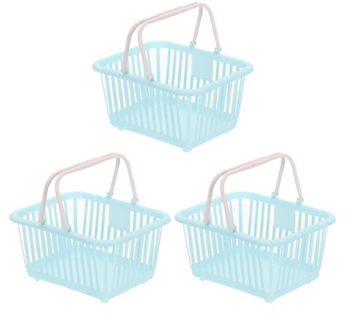 PATIKIL Mini shoppingkorgar med handtag liten plast livsmedelskorg små korgar för marknaden ägg frukt grönsaker mellanmål, 3 st, blå