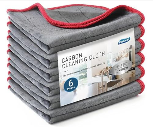 Pack de 8 bayetas de Fibra de Carbono – Bayeta Microfibra sin Marcas para Cristales, Ventanas, Espejos y Todo Tipo de Superficies Lisas (Rojo, 30 x 30 cm 8 Piezas)