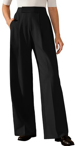 Arach&Cloz Women's Wide Leg Pants Wrinkle-Free Pleated Business Casual Work Dress Pant Trousers Slacks with Pockets Regular Length Black S