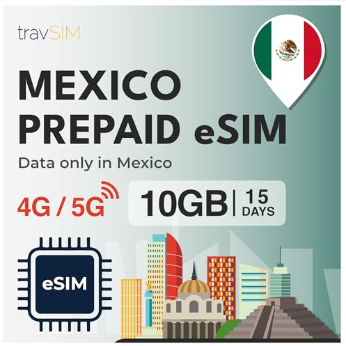 travSIM Mexico eSIM | 10 GB mobildata | obegränsad internetåtkomst för Google, Facebook, Whatsapp, Instagram med mera | Planen på detta SIM-kort för Mexiko är giltig i 15 dagar.