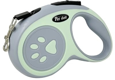 FluffyFavPets Correa Retráctil para Perro 3m 5m - Correa Extensible Cinta de Nylon Resistente Sin Enredos - Freno y Bloqueo a Una Mano - Mango Antideslizante (Azul/Negro/Rosa/Verde)