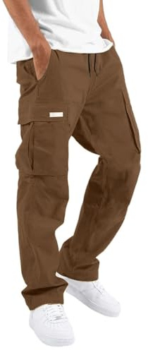Pantalones Cargo para Hombres Tejidos Resistentes Multibolsillos Ajustables con Cordón y Cinturilla Ideal para Deporte Calle y Ocio
