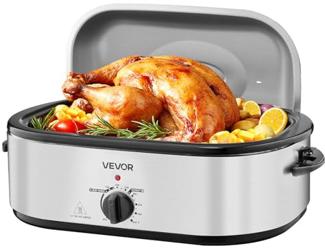 VEVOR Roaster Oven, 20QT Electric Roasting Pan, 150-450℉ Adjustable Temperature Fast-Cooking Turkey Roaster, Turkey Oven with Self-Basting Lid, Defrost & Warm Function for Home, Fits 24lb Turkey