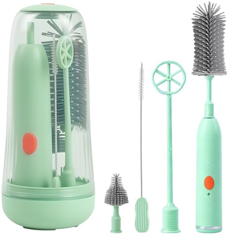 Ensemble de goupillon pour biberon, brosse à biberon, électrique, 2 modes, rechargeable, portable, avec stérilisateur UV, pour biberons, tire-lait et tétines, vert