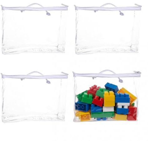 Toy Storage Bags, 4 Pack Clear Zip Bags for Toys, Storage, Travel Organiser, 38x30x10cm