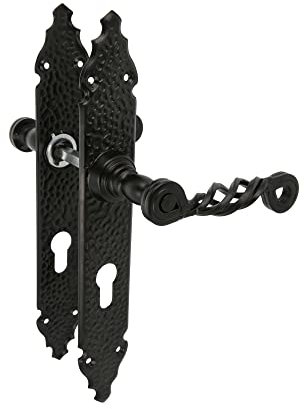 Amig - Juego de Manillas - Placa Martilleada - 280 x 45 mm - Bocallave a 72 mm - Ideal para Aumentar la Privacidad de una Estancia - Placa de Acero y Tirador de Zamak Negro