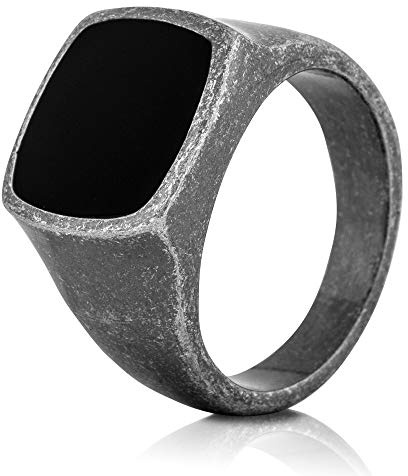 Akitsune Opus Anello | sigillo in acciaio inox Grande design minimalista degli uomini delle donne Anello - argento antico - US 10