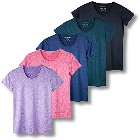 5 Pack: Womens Quick Dry Fit Dri Fit Active Wear Yoga Workout Athletic Tops Essentials Clothes Running Gym Zumba Exercise Ladies Short Sleeve Crew Scoop Neck Moisture Wicking Tees T-Shirt - Set 7,XL