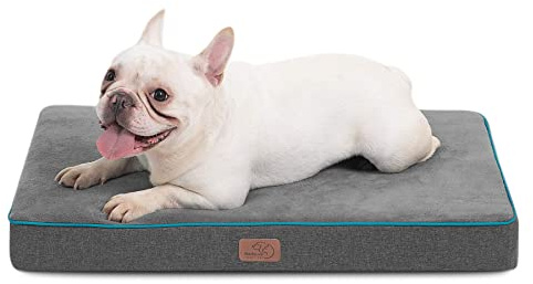 Bedsure Memory Foam Dog Bed Medium Size Dogs- Orthopedic Pet Beds for Crate with Removable Washable Cover and Nonskid Bottom - Plush Flannel Fleece Top Pet Mat, Grey