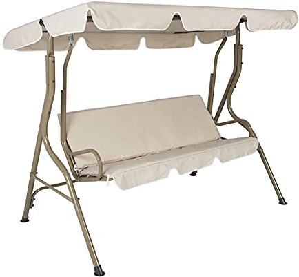 LOVECENTRAL Cubierta de Toldo para Columpio, Fundas para Balancin Jardin Exterior, Toldos Impermeable Exterio, Parasol Balancín con 3 Asientos (Beige, 195 * 125 * 15cm)