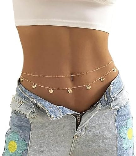 COJJ Boho Schmetterling Taillenkette Bauch Körperketten Strand Taille Schmuck Zubehör für Frauen und Mädchen (Gold)