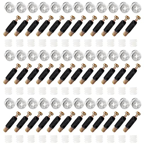 Jiozermi 36 Sets 3-in-1 Furniture Connecting Kit, M6 x 35mm Cam Screw Dowel Screws, 15mm Cam Fitting Cam Lock Nuts, with Pre-Inserted Nuts for Cabinet Drawer Wardrobe