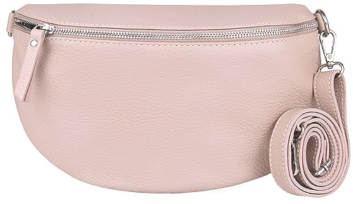 Frentree® Damen Echtleder Bauchtasche, Made in Italy, Umhängetasche Crossbody Tasche Schultertasche mit silbernem Reißverschluss, Größe Maxi