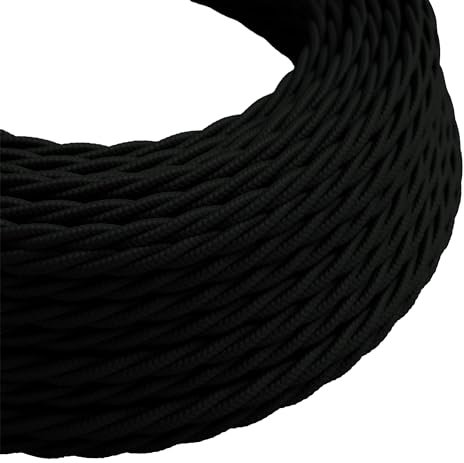 5M/16FT 3 Core Black Twisted Antique Wire Braided Woven Cable, 3 Conductors 18 Gauge, Flexible Lighting Cord Cloth Covered Electrical Antique Wire, Modern Cloth Covered, Vintage Fabric