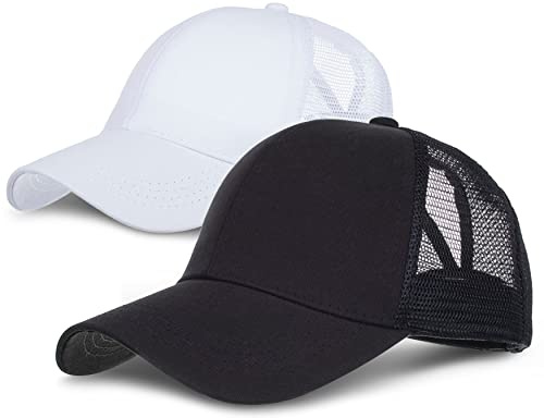 Baseballkeps, dammössa, sommar, andas, meshkeps, damer, hästsvans, baseballkeps, damer, snabbtorkande, lätt, solkeps, damer, justerbar fritid, cappy kvinnor, Svart + vit, 55/60 cm