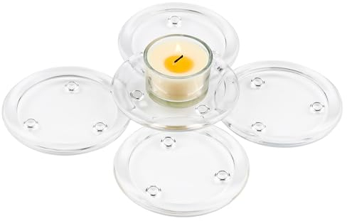 SWAWIS 5 Pezzi Piatto Porta Candele Vetro Trasparente, Ø 10cm Portacandele Rotondo in Vetro, Sottobicchiere in Vetro, Piatto Candela per Candele Cucina Sala da Pranzo (Diametro Interno 7,8 cm)