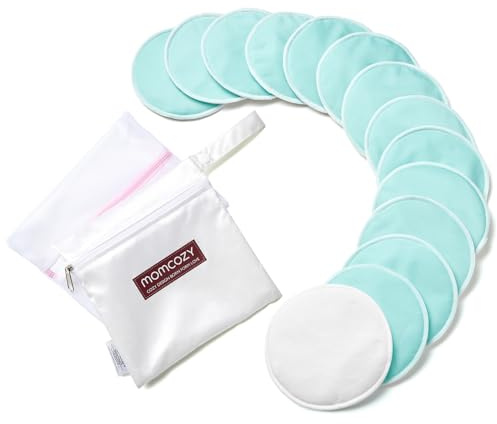 Momcozy Reusable Breast Pads, Innovative Use of Absorbent Fabric & 4 Layers of Super Absorbent Core Washable Nursing Pads, Absorb Quickly and Leak-Proof, 14 Pack + Wet & Dry Separation Bag + Wash Bag