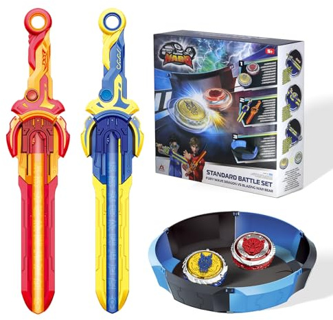 INFINITY NADO Set Combat toupie 2 lanceurs épée + arène | Arène modulaire, 2 toupies métal + 2 lanceurs épée. Combat top 5-12 ans, garçons & filles. Cadeau Fury Dragon & War Bear